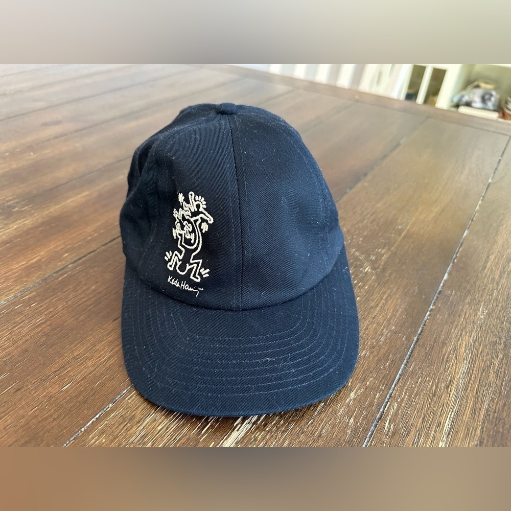 H&M Black Baseball Cap with White Keith Haring Graphic